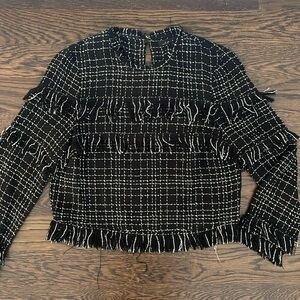 Zara black & white fringe top